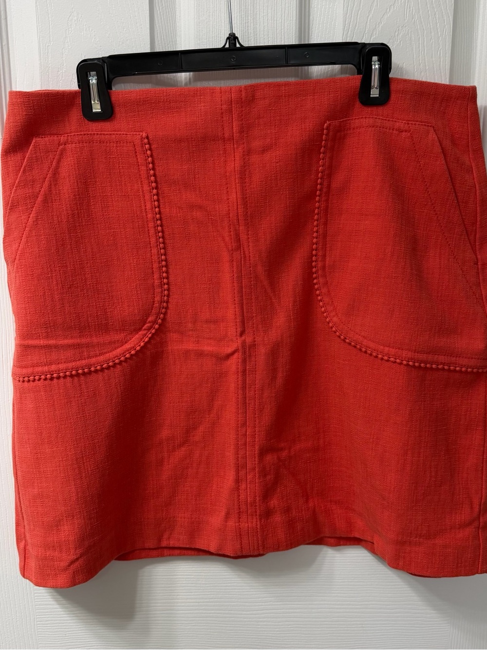LOFT Coral Orange Textured Pocket Skirt Size 14 Stretch Cotton